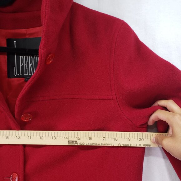 J. Percy Red 100% Merino Wool Pockets Hooded Mid Length Winter Coat Size S - Picture 5 of 16